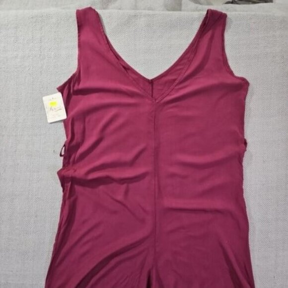 Aux Moda Italian Viscose Jumpsuit Women's Size XL Rose Red Wide Leg Loungewear - Picture 2 of 12